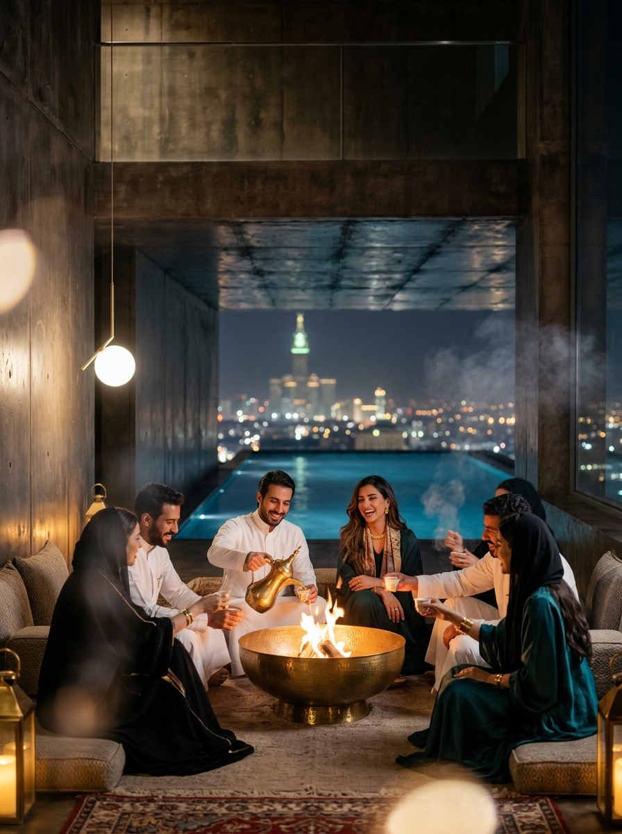 Majlis at night — the coffee never ended